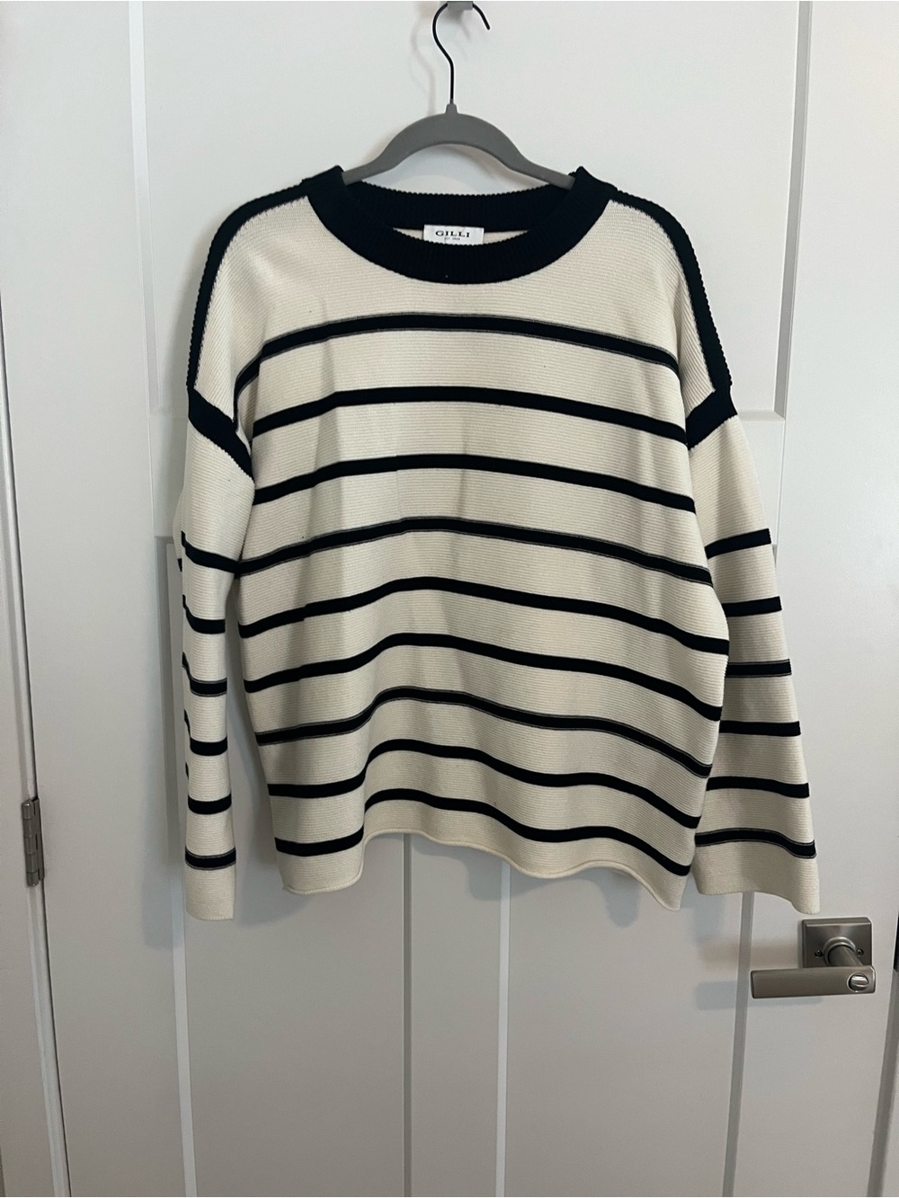 Gilli Cream and Black Striped Crewneck Sweater